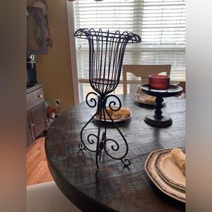 SOLD—————-Artistic Black Wrought Iron Candle Holder